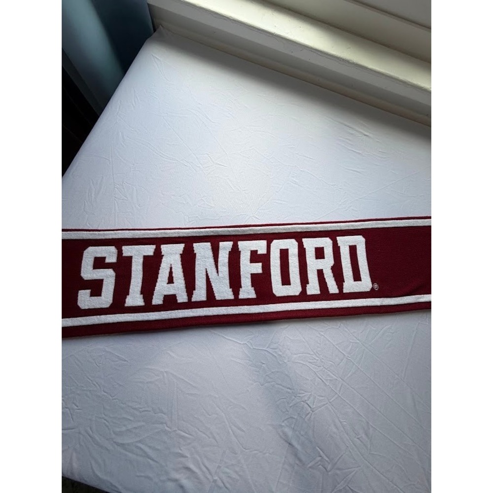 Stanford University Cardinal Scarf Burgundy White Knit Block S Tree Logo Fringe